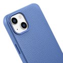 Skórzane etui iPhone 14 Plus magnetyczne z MagSafe Litchi Premium Leather Case niebieski