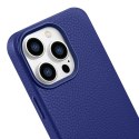 Skórzane etui iPhone 14 Pro magnetyczne z MagSafe Litchi Premium Leather Case granatowy