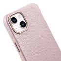 Skórzane etui iPhone 14 magnetyczne z MagSafe Litchi Premium Leather Case różowy