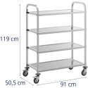 Wózek kelnerski cateringowy do serwowania 4 półki 73 x 38 cm do 144 kg