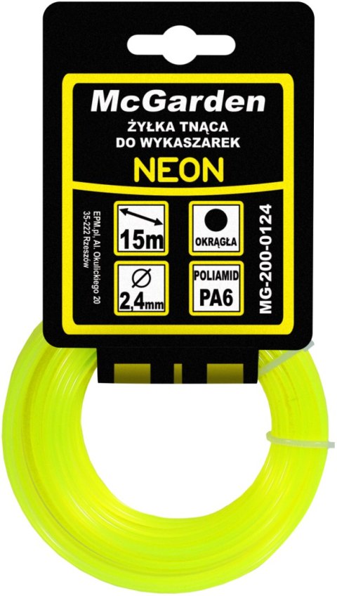 MC GARDEN ŻYŁKA DO WYKASZARKI OKRĄGŁA NEON 2.7MM 15M