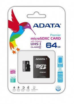 ADATA ADATA | Premier UHS-I | 64 GB | MicroSDXC | Klasa pamięci Flash 10 | Adapter SD | Gwarancja 24 miesiące