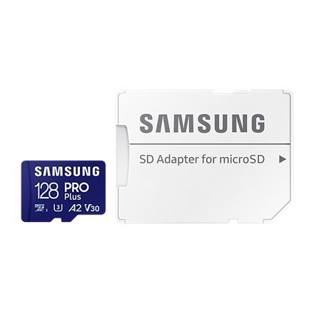 Samsung Samsung | Karta microSD z adapterem SD | PRO Plus | 128 GB | Karta pamięci microSDXC | Pamięć flash klasy U3, V30, A2 | Adapter