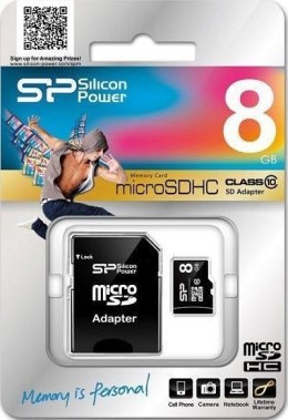 Silicon Power Silicon Power | 8 GB | MicroSDHC | Pamięć flash klasa 10 | Adapter SD