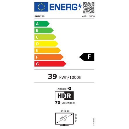 Philips Philips | 40B1U5600/00 | 40 " | IPS | WQHD | 21:9 | 4 ms | 500 cd/m² | Czarny | Porty HDMI w ilości 1 | 120 Hz