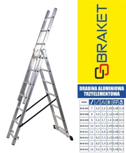 BRAKET DRABINA ALUMINIOWA 3-ELEMENTOWA 500CM 9+9+9 SZCZEBLI