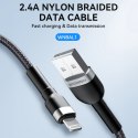 Kabel przewód do iPhone w oplocie USB-A - Lightning 2.4A 1m czarny