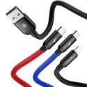 3w1 Kabel przewód USB-A - micro USB / iPhone Lightning / USB-C 3.5A 0.3m - czarny