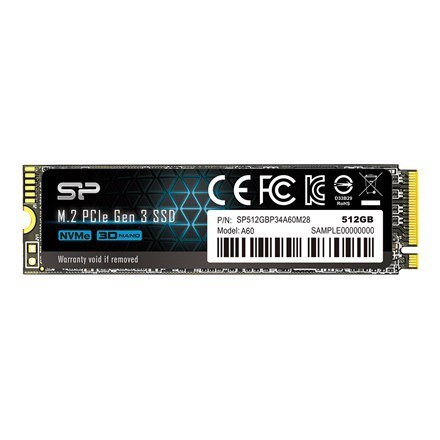 Silicon Power Silicon Power | A60 | 512 GB | Interfejs SSD M.2 NVME | Prędkość odczytu 2200 MB/s | Prędkość zapisu 1600 MB/s