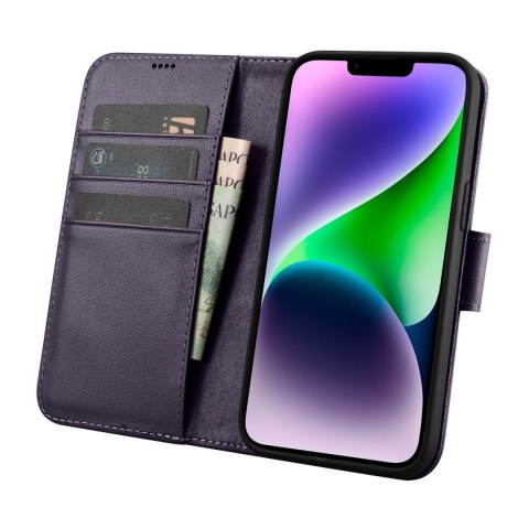 2w1 etui skórzany pokrowiec z klapką iPhone 14 Anti-RFID Wallet Case ciemnofioletowy