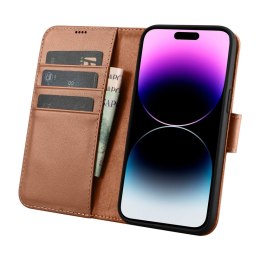 2w1 etui skórzany pokrowiec z klapką iPhone 14 Pro Max Anti-RFID Wallet Case brązowy